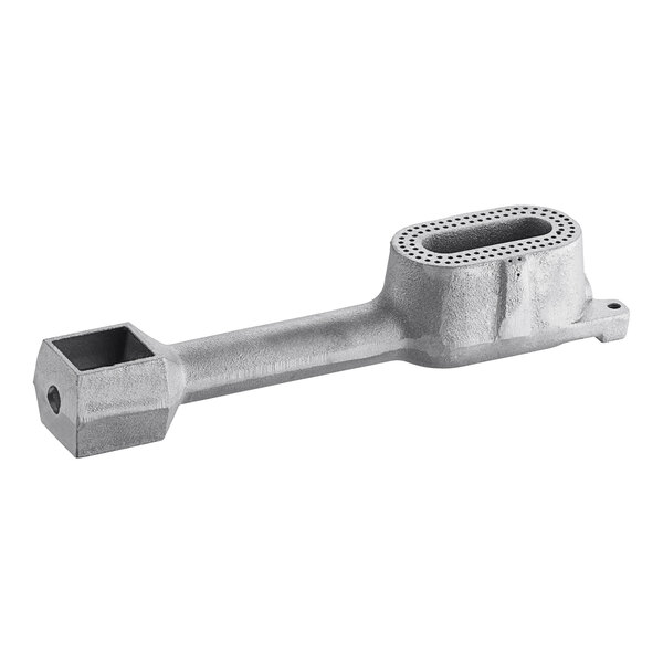 A grey metal Frymaster burner center pipe with holes.
