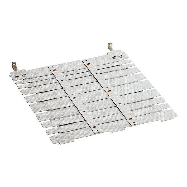 A white rectangular metal plate with four metal rods.