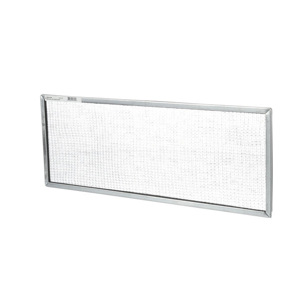 A white metal filter frame with mesh.
