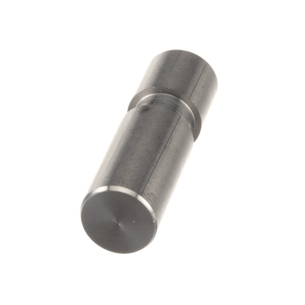 A metal cylinder with a round top and a black cap on it.