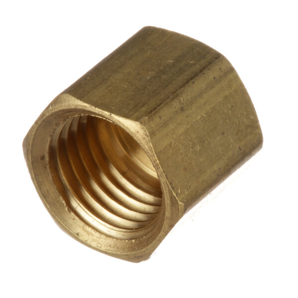 A close-up of a brass threaded Southbend nut.