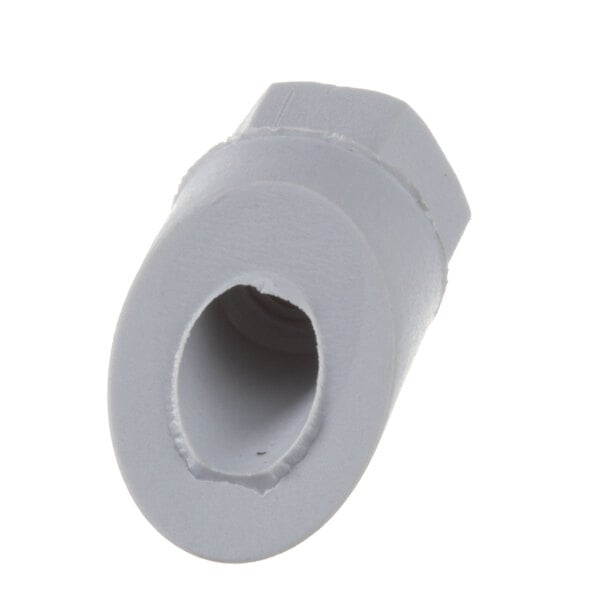 A grey plastic Champion door support nut with a hole in it.