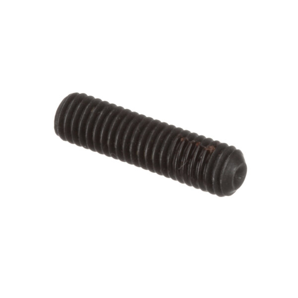 A close-up of a black Univex set screw with black threads.