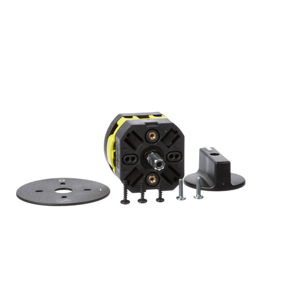 A black and yellow rotary switch for a Berkel food processor.