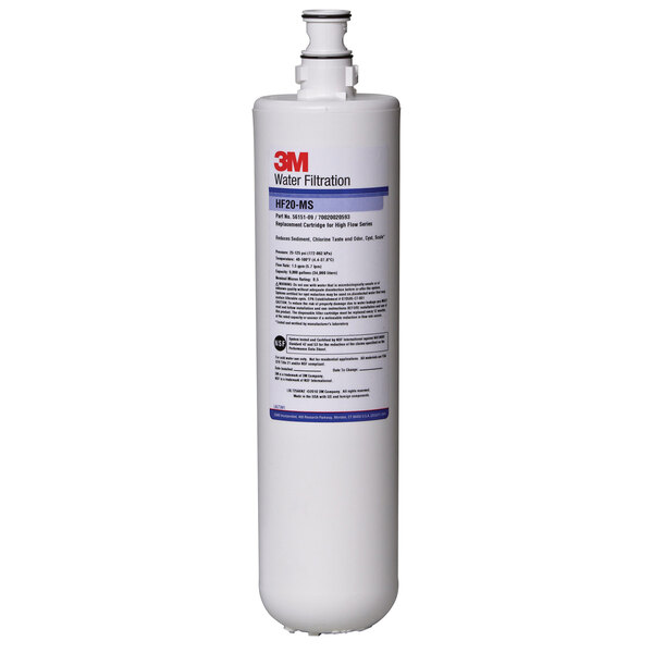 A white 3M water filtration cartridge with a black label.