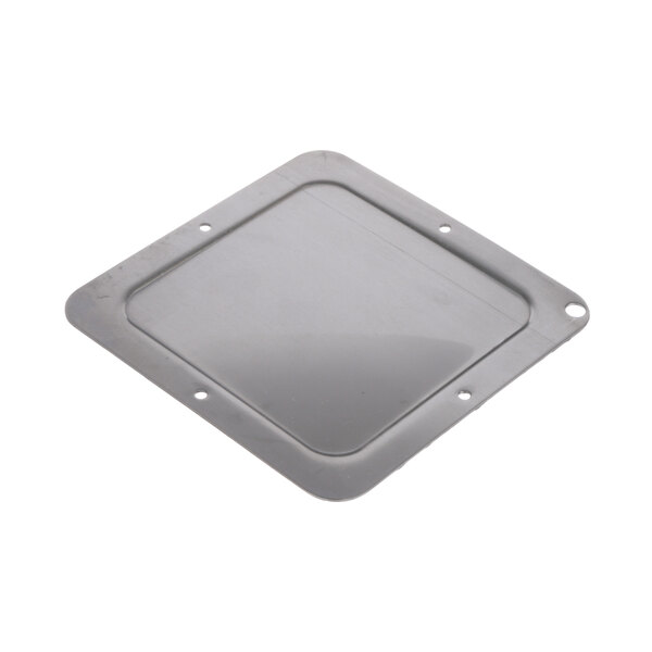 A grey metal square with a hole in it.