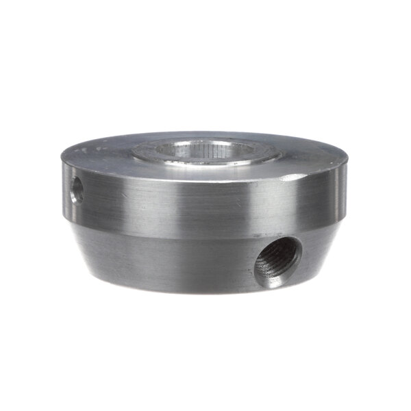 A Univex stainless steel hub with a threaded hole.