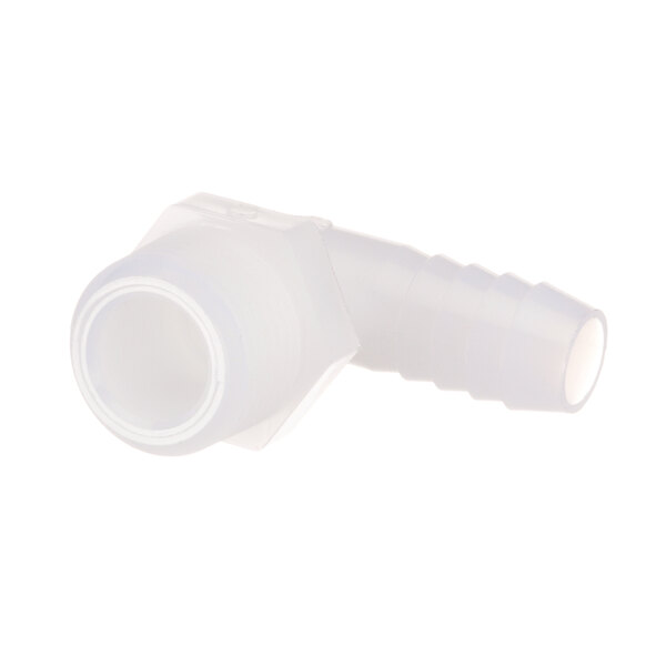 A white plastic elbow with nozzle.
