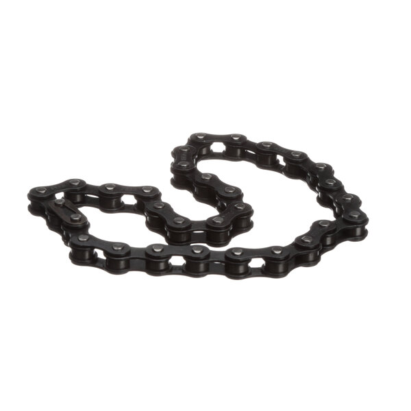 A black Hatco drive chain with two holes on it.