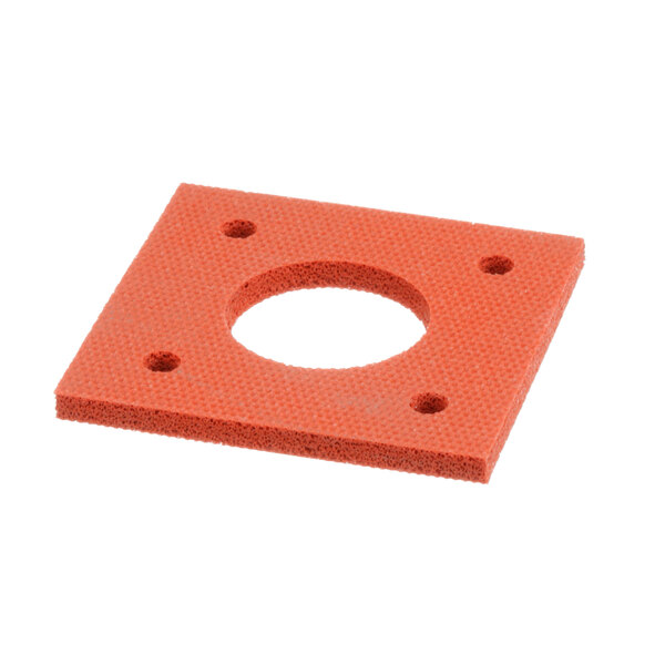 A red square gasket with holes.
