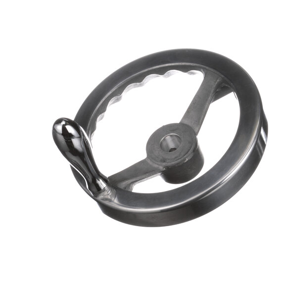 A Crown Steam handwheel, a circular metal ring with a handle.