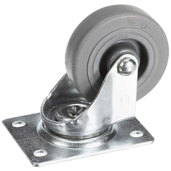 A Vollrath swivel caster with a grey wheel and metal plate.