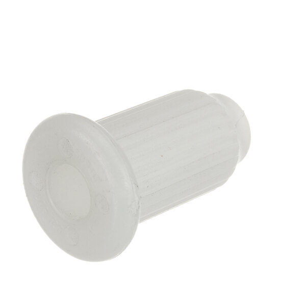 A close-up of a white plastic cylinder with a round cap.