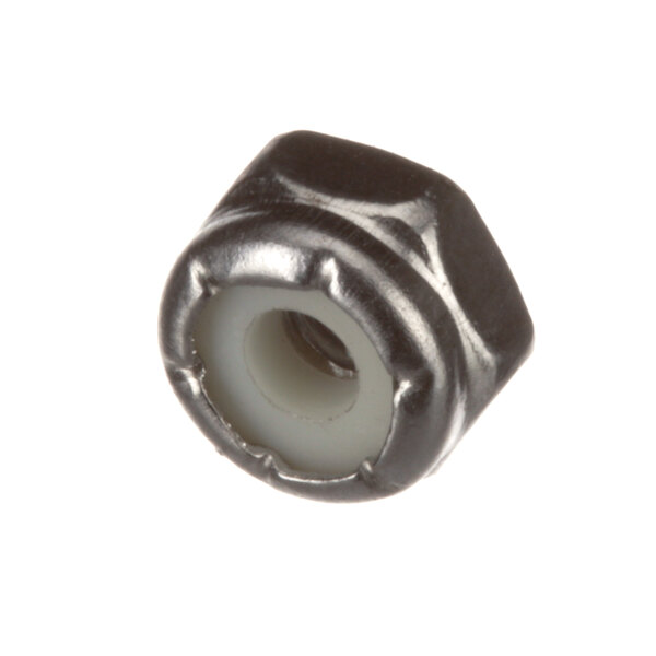 A close-up of a Southbend 6-32 stainless steel locknut.