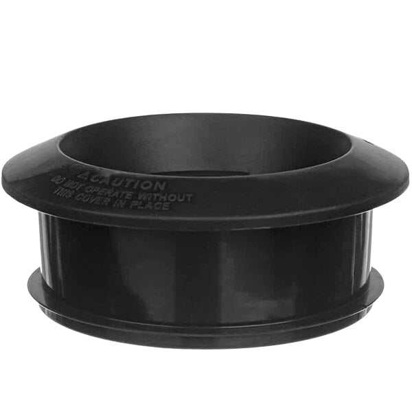 A black plastic round lid for a Hamilton Beach commercial blender container.