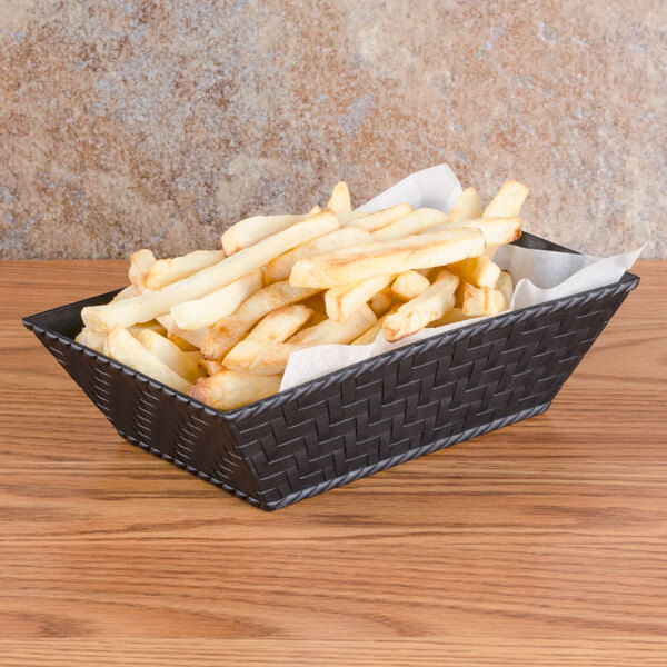 GET RB-893 8" x 4 1/2" Black Rectangular Plastic Fast Food Basket - 12/Pack