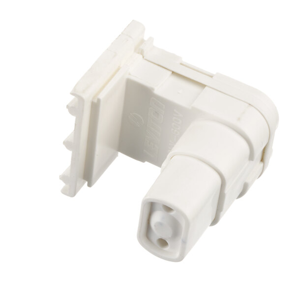A close-up of a white plastic True Refrigeration lampholder spring-loaded connector.