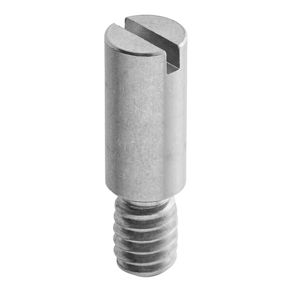 A close-up of a Hatco Hinge Pin. A stainless steel cylindrical object with a nut on top.