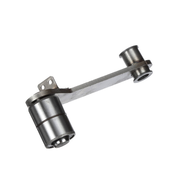 A SaniServ idler arm assembly, a metal object with a metal rod and rollers.