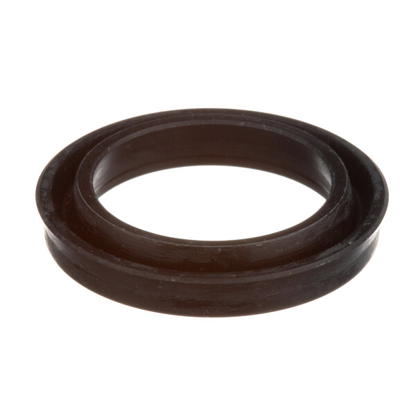 A black rubber seal ring with a white background.