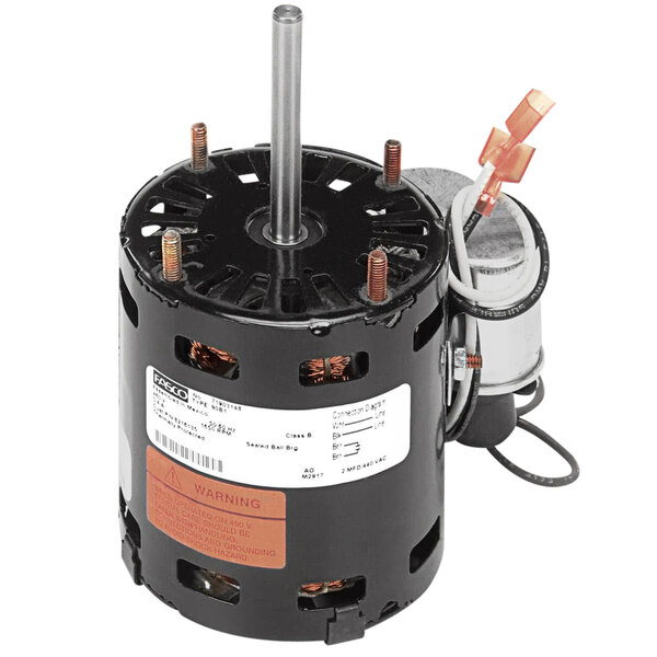 A black Master-Bilt electric motor with wires and a metal rod.