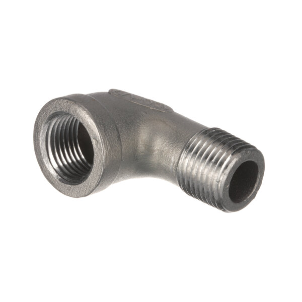 A stainless steel Champion elbow pipe fitting.