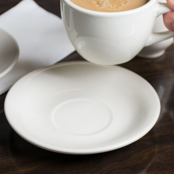 Choice 6" Ivory (American White) Wide Rim Rolled Edge Stoneware Saucer - 36/Case