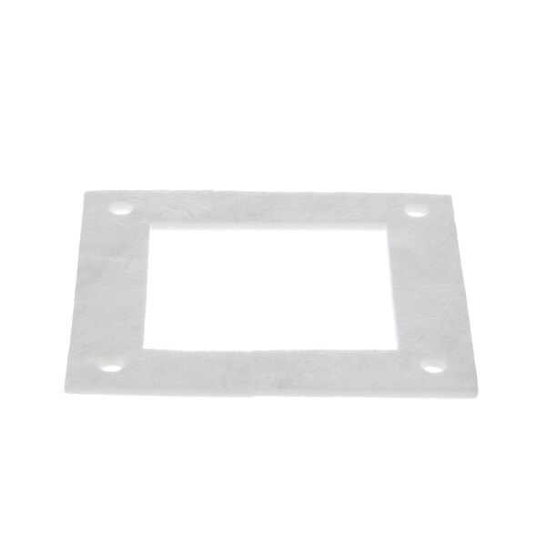 A white square gasket with holes.