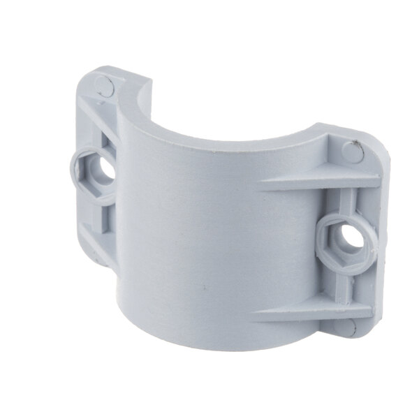 A white plastic pipe connector with two holes on the bottom.