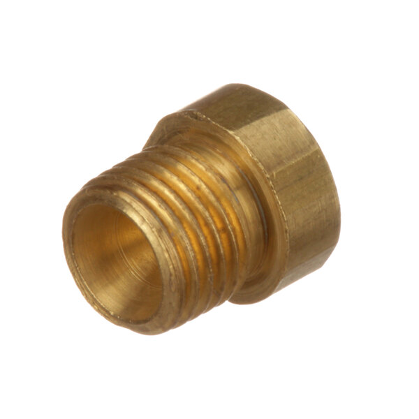 A close-up of a brass threaded male fitting for a Vulcan orifice.