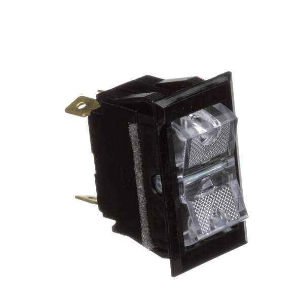 A close-up of a black rectangular Blakeslee fill switch.