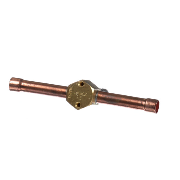 A copper pipe with a brass SaniServ solenoid valve.