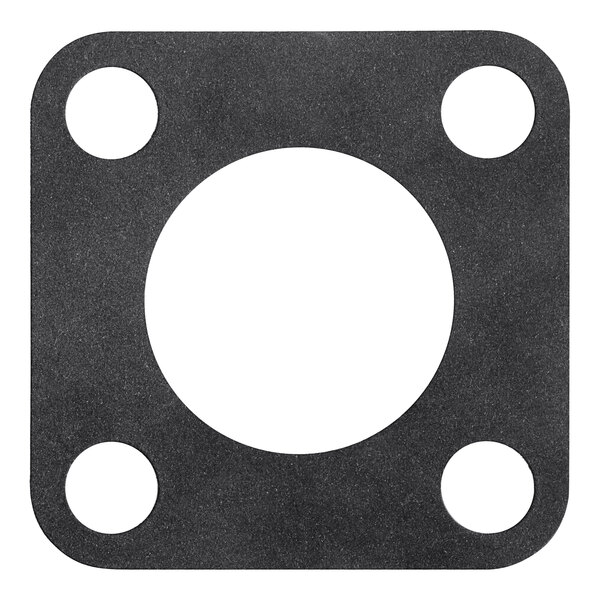 A black rubber gasket with four holes.