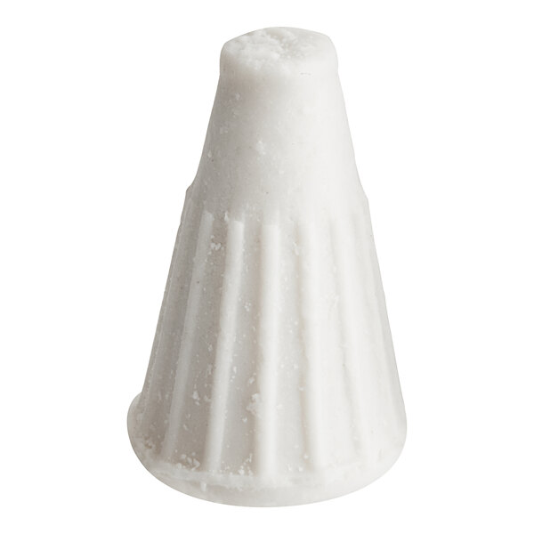 A close up of a white cone shaped Hatco ceramic wire nut.