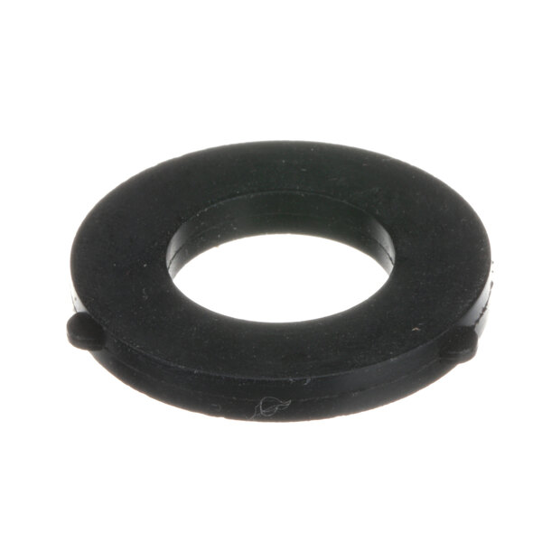 A close up of a black rubber ring with a hole in it.