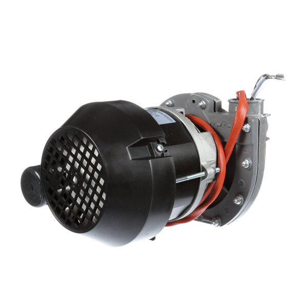 A black and silver electric motor with a red accent.