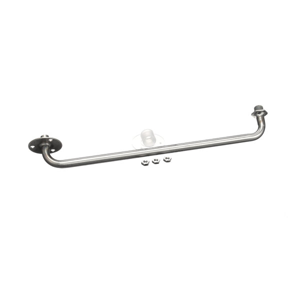 A metal bar with a stainless steel spray head and screws on a white background.
