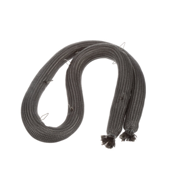 A black coiled rope with tassels on the end.