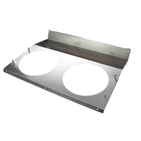 A stainless steel Norlake drain pan with two holes.