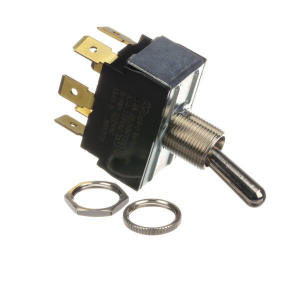 A Montague 1292-0 toggle switch with a metal ring and nut.
