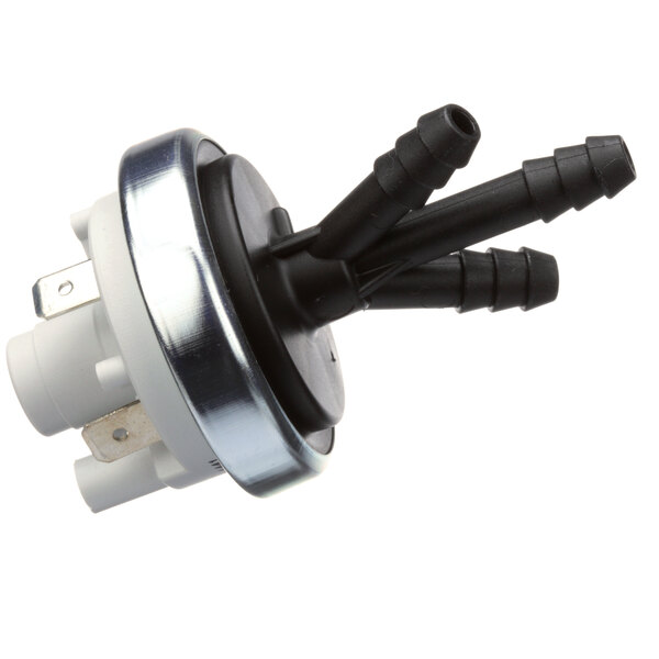 A white and black Rational Pressure Switch with two pipes.
