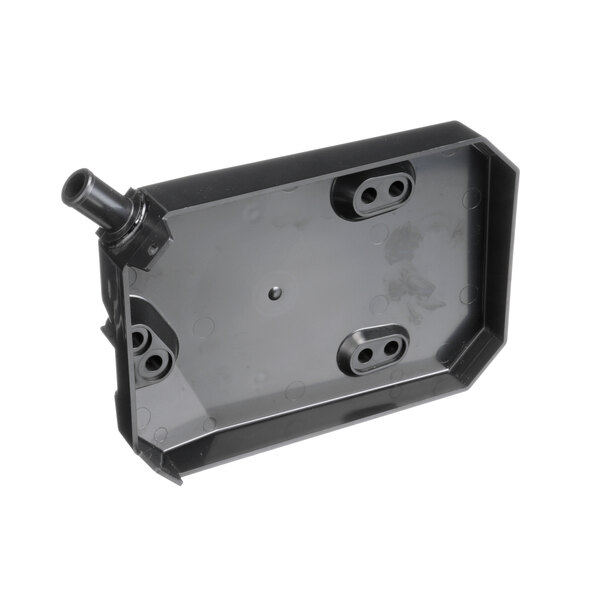 A black plastic drain pan with two holes.