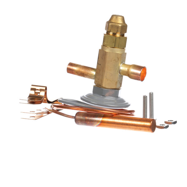A SaniServ expansion valve with a copper pipe and a screw.