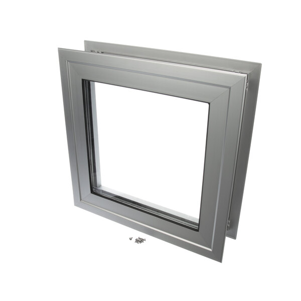 A Master-Bilt peep window with a square aluminum frame.
