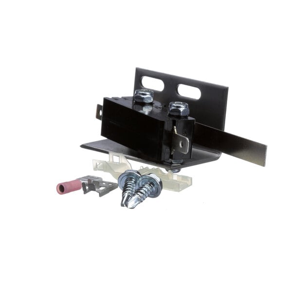 A black metal Montague door switch latch with two screws.