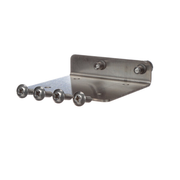 A Silver King metal bracket with screws for a right lid hinge.