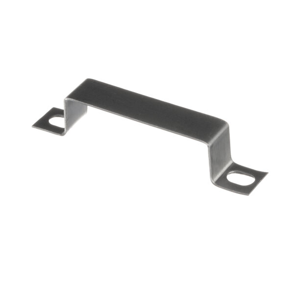 A metal bracket with two holes on a metal piece.