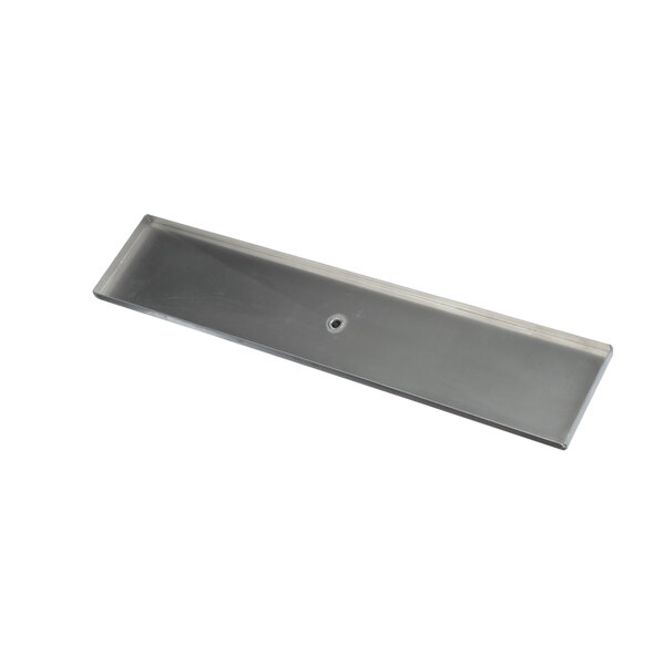 A rectangular stainless steel Beverage-Air evaporation drain pan with a hole in the middle.