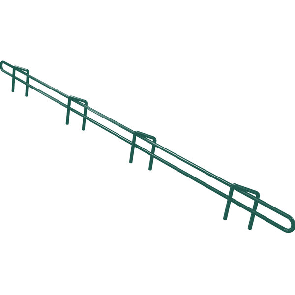 A hunter green metal ledge with four bars.