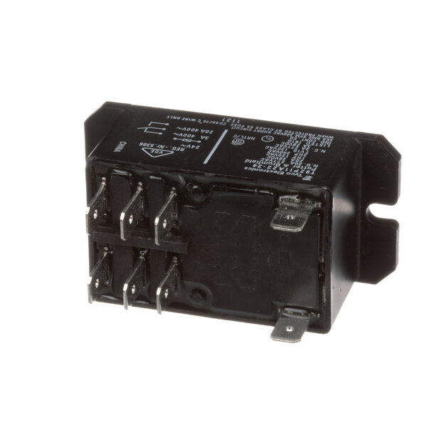 A Groen black DPDT relay with two wires and a switch.